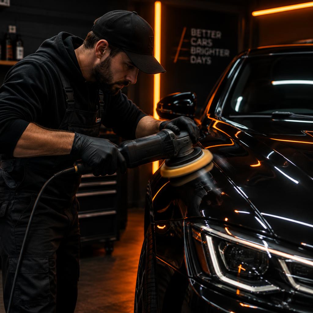 Detailer polindo carro preto